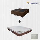 Cama Box Baú Casal Bipartido Suede Marrom e Colchão de Mola Casal Luckspuma Caribe