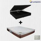 Cama Box Baú Casal Bipartido Suede Preto e Colchão de Mola Casal Luckspuma Caribe
