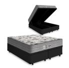 Cama Box Baú Casal Bipartido - Tecido Sintético Preto Colchão De Molas Ensacadas - Probel - Evolution
