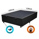 Cama Box Baú Casal Blindado Suede Preto com Pistões a gás