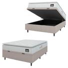 Cama Box Baú Casal Colchão Espuma D45 Lazio Pillow Top 138x188x65cm Suede Branco Bege Hellen