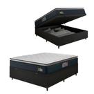 Cama Box Baú Casal Colchão Espuma D45 Pillow Top Strong 138x188x65cm Cinza/Preto Hellen