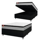 Cama Box Baú Casal Colchão Molas Ensacadas 138x188x68cm Preto/cinza Suporta Até 130kg Por Pessoa