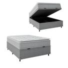 Cama Box Baú Casal Colchão Molas Ensacadas Pillow Top Perfect 138x188x74cm Cinza/Branco Umaflex
