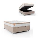 Cama Box Baú Casal Colchão Molas Ensacadas Real 138x188x68cm Branco / Bege - Suporta até 130Kg Cama Box Baú Casal Colchão Molas Ensacadas Real 138x188x68cm Branco / Bege - Suporta até 130Kg