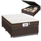 Cama Box Baú Casal Colchão Molas Flora Marrom / Branco 138x188x61cm