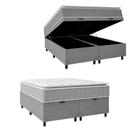 Cama Box Baú Casal Colchão Pillow 158x198x74cm Cinza/branco Cama Box Baú Casal Colchão Pillow 158x198x74cm Cinza/branco