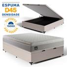 Cama Box Baú Casal + Colchão Strong D45 One Face Bege 138x188x66cm - Suporta até 150Kg Por Pessoa