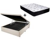 Cama Box Baú Casal Conforto Sintético Bege + Colchão Casal Conforto Espuma D33 20x138x188