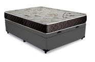 Cama Box Baú Casal Conforto Sintético Cinza + Colchão Casal Conforto Espuma D33 Com EPS 14x138x188