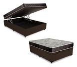 Cama Box Baú Casal Conforto Sintético Marrom + Colchão Casal Conforto Espuma D23 14x138x188