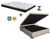 Cama Box Baú Casal Conforto Suede Bege + Colchão Casal Conforto Espuma D33 Com EPS 14x138x188