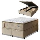 Cama Box Baú Casal King Colchão Molas Guarda Costas Max Com Pillow 193x203x81cm Suede Bege/Branco