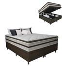Cama Box Baú Casal King Gazin Colchão Molas Ensacadas Pillow Top Love Story 193x203x71cm Branco / Marrom - Suporta Até 120Kg Por Pessoa