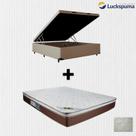 Cama Box Baú Casal material sintético Bege e Colchão de Mola Casal Luckspuma Caribe
