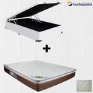 Cama Box Baú Casal material sintético Branco e Colchão de Mola Casal Luckspuma Caribe