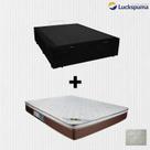 Cama Box Baú Casal material sintético Preto e Colchão de Mola Casal Luckspuma Caribe