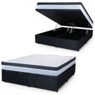 Cama Box Baú Casal Queen Colchão Com Molas Ensacadas 158x198x63cm Dunas Branco/Preto Hellen