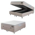 Cama Box Baú Casal Queen Colchão Espuma D33 Pillow Top Millenium 158x198x60cm Suede Bege/branco