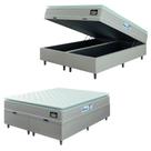 Cama Box Baú Casal Queen Colchão Espuma D33 Pillow Top Millenium 158x198x60cm Suede Bege/Branco
