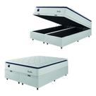 Cama Box Baú Casal Queen Colchão Molas Ensacadas Com Pillow Sevilha 158x198x74cm Branco/Cinza Hellen Suporta Até 150 Kg Por Pessoa