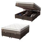 Cama Box Baú Casal Queen Colchão Molas Ensacadas Guarda Costas Alameda Probel 158x198x71cm Suede Marrom / Branco