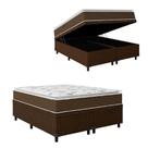 Cama Box Baú Casal Queen Colchão Molas Ensacadas Pillow Top Martino 158X198X66Cm Marrom/Branco Cama Box Baú Casal Queen Colchão Molas Ensacadas Pillow Top Martino 158X198X66Cm Marrom/Branco