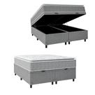 Cama Box Baú Casal Queen Colchão Molas Ensacadas Pillow Top Perfect 158x198x74cm Cinza Umaflex