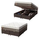 Cama Box Baú Casal Queen Colchão Molas Suede Marrom/Branco Cama Box Baú Casal Queen Colchão Molas Suede Marrom/Branco