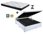 Cama Box Baú Casal Resistence Sintético Branco + Colchão Casal Resistence Espuma D33 Com EPS 26x138x188