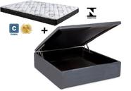 Cama Box Baú Casal Resistence Sintético Cinza + Colchão Casal Resistence Espuma D23 Com EPS 20x138x188