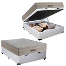 Cama Box Baú Casal Sintético Cremil + Colchão Molas Ensacadas AirPrime 138cm Branco - Suporta Até 120kg Por Pessoa