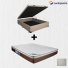 Cama Box Baú Casal Suede Bege e Colchão de Mola Casal Luckspuma Caribe