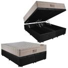 Cama Box Baú Casal Suede Bipartido + Colchão Ortobom Airtech Molas Ensacadas 65x138x188 Preto