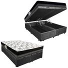 Cama Box Baú Casal Suede Bipartido + Colchão Ortobom Iso Dupla Face 60x138x188 preto