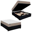 Cama Box Baú Casal Suede + Colchão Lis Molas Ensacadas Plumatex 138x188x64cm Preto