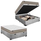 Cama Box Baú Casal Suede + Colchão Lis Molas Ensacadas Plumatex Cinza 138cm