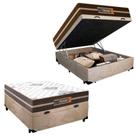 Cama Box Baú Casal Suede + Colchão Molas Ensacadas Texas Colchões 138cm Bege - Suporta Até 120 Kg Por Pessoa