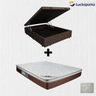 Cama Box Baú Casal Suede Marrom e Colchão de Mola Casal Luckspuma Caribe