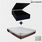 Cama Box Baú Casal Suede Preto e Colchão de Mola Casal Luckspuma Caribe