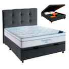Cama Box Bau Cinza+Colchão Casal Freedom Ortobom + Cabeceira