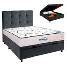 Cama Box Bau Cinza+Colchão Casal High Foam Ortobom+Cabeceira
