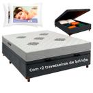 Cama Box Bau + Colchão Casal D28 Confort Premium + 2 Travesseiros Ortobom