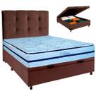 Cama Box Bau + Colchão Casal Molas Ensacadas Blue Paropas + Cabeceira Estofada