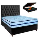 Cama Box Bau + Colchão Casal Molas Ensacadas Blue Paropas + Cabeceira Estofada