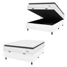 Cama Box Baú Colchão Casal Molas Ensacadas City Pillow Top 138x188x64cm Linho Branco / Preto Hellen - Suporta até 110kg por Pessoa