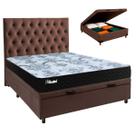 Cama Box Bau + Colchão Casal Molas Ensacadas Life Gold Paropas + Cabeceira Estofada
