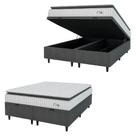 Cama Box Baú Colchão Casal Queen Molas Ensacadas City Pillow Top 158x198x64cm Branco-Preto Hellen Suporta até 110kg por Pessoa