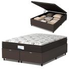 Cama Box Baú Colchão Casal Queen Probel Molas Ensacadas Granville Pillow Top 158x198x69cm Marrom / Branco - Suporta até 110kg por Pessoa