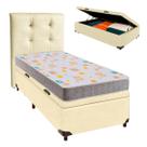 Cama Box Bau + Colchão Solteiro D20 D20 Inducol + Cabeceira Estofada
